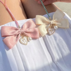 새틴리본 골프티걸이+롱티세트 숏티링 티꼿이 골프용품, 1세트, 핑크+아이보리