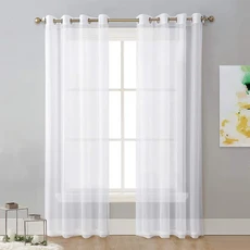 1pc 현대 단색 쉬어 커튼 거실 침실 집 창 화면 그로멧 상단에 대 한 창 커튼, W100 X H130CM 1PC, Grommet Top, White