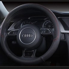 透氣防滑皮革方向盤套 四季通用拼接設計, 經典黑