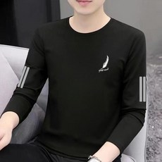 男士長袖T恤打底衫休閒運動圓領長袖男T恤印花長袖打底衫T恤男裝