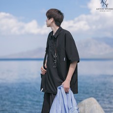ANYOU 남자 반팔셔츠 스판 캐주얼 와이셔츠 남방 빅사이즈
