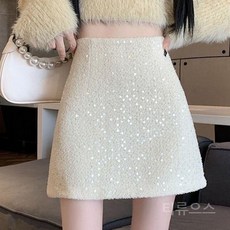 티류으스 여성 2024 가을 겨울 프렌치 스타일 하이웨스트 미니스커트 글리터 트위드 원스텝 스커트 우아한 Lyw