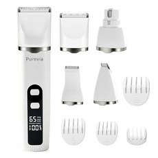 Purevia 4in1 반려동물 바리깡 이발기 강아지 제모기 고양이 털제거기 애견용 발바닥 클리퍼 LED 세라믹 미용기, 1개, 화이트