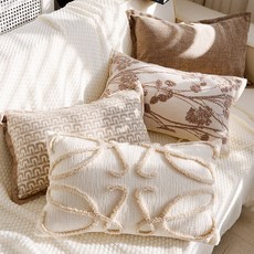 DIU 棕色抱枕沙發靠墊奶油風客廳飄窗牀頭靠枕法式中古風抱枕套, 枕芯30*50正好合適