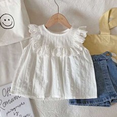 女童小飛袖T恤 嬰兒童花邊純棉娃娃衫 夏季新款背心上衣