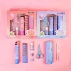 小魚兒 學生兒童八件套文具禮盒 附贈學習用品, 八件套藍粉兩色:如圖所示, 1個