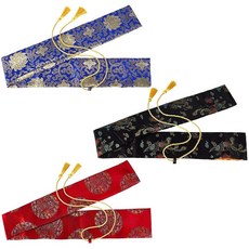 BENECREAT 3 Pack Sword Storage Bag 51.97inch Chinese Carrying Case Silk Material with Tassel Cord, Black/Red/Dark Blue