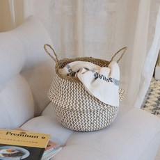 [윤자매네] 1+1 투톤 해초 바구니 수납 정리 접이식 바스켓 화분 빨래 바구니, 2개, 내추럴화이트