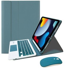 Powerway iPad 10.2吋(9/8/7代)專用藍牙鍵盤皮套組，樂控設計搭配同色無線滑鼠，提升您的平板使用體驗, 軍墨綠(綠色鍵帽/綠色滑鼠), 剪刀腳巧克力式鍵帽