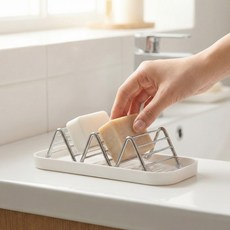 코지로그 물빠짐 스텐 미니멀 비누받침대, 1개, 실버+트레이