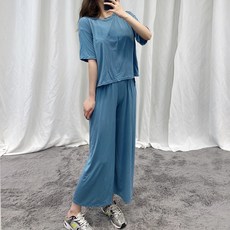 VANANA2 寬鬆版型夏季上衣和下裝套裝冷卻跨度寬版套裝女士訓練套裝
