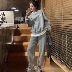 팬츠 맨투맨 트레이닝 투피스 세트 기모 밴딩 조거