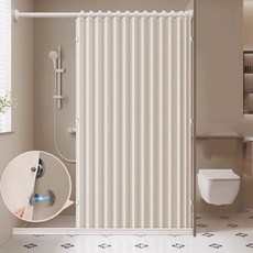 Norbei 욕실 샤워커튼 프리미엄 패브릭 방수 양측 자기흡인 건습분리 화장실 가림막 공간분리, 1개, 베이지