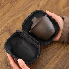 紫砂旅行茶具 便攜收納套裝, 1個, 紫砂旅行套裝 送收納包 一壺三盃