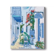 MANTO 台灣製造 大尺寸DIY數字油畫 40x50cm 釘好內框 歐洲日本花海風景 初學者專用, 希臘街景, 1套