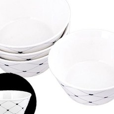 대접세트 체크 하트 대접 4p 도자기국그릇 공기그릇