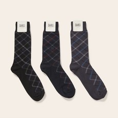닥스 DAKS 신사양말 3족 선물세트 면장목 사색체크 22303 485551, 1