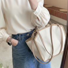 메리울리 캔버스 텀블러백 에코백 아기 유모차 엄마가방 가벼운 기저귀가방 데일리 여성 숄더백 출산 가방, 블랙