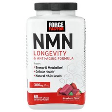 포스 팩터 NMN 론제비티 앤 안티에이징 포뮬라 Force Factor NMN Longevity & Anti-Aging Formula Strawberry 60정, Force Factor, NMN, Longevity &, 1개