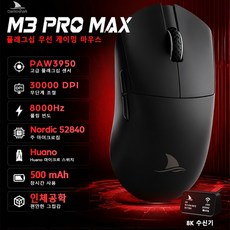 다모샤크 Darmoshark M3 PRO MAX 초경량 무선 게이밍 마우스 54g PAW3950 8K 3모드, Black, 8K 수신기 포함