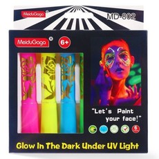 熒光臉彩 人體彩繪筆套盒 六色 萬聖節熒光筆 髮光顏料 節日化妝水性 水彩顏料筆, 人體熒光彩繪筆套盒六色【需照uv燈】