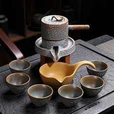 懶人石磨茶具單個旋轉出水功夫茶壺茶漏茶葉濾網自動喝茶沖泡茶器, 1個, /石磨泡茶器+長柄茶海+6個杯子