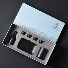 陶瓷溫酒壺清酒加熱器酒具，白酒黃酒溫酒器，一壺四杯蠟燭加熱套裝, 黑-保溫, 1個