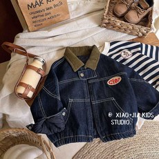 兒童秋冬夾棉輕軟型牛仔外套 男童加厚翻領夾克上衣