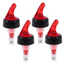 4피스 자동 계량 병 푸어러 퀵 샷 스피릿 주류 푸어 스파우트 50ml 주류 병 푸어러 와인 칵테일 디스펜서 핫 (레드), 4피스 자동 계량 병 푸어러, 퀵 샷 스피릿 주류 푸어