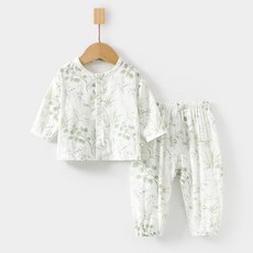 嬰兒紗布套裝 寶寶家居服 長袖 竹纖維 兒童夏季空調服