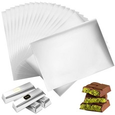 Dreamtop 100피스 대형 두바이 초콜릿 바 피스타치오 포장지 스티커 포함 27.9 x 20.1cm(11 7.9인치) 실버 알루미늄 호일 캔디 캐러멜 그래놀라 바용