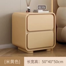 奶油風床頭櫃 皮質簡約現代小型臥室實木床邊收納櫃 免安裝極簡易, 1個, 超纖皮＋米黃色50×40×50cm