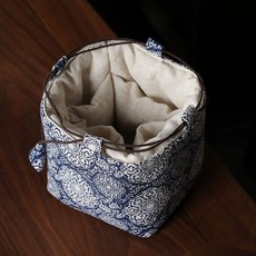 포켓 패브릭 파우치 다관 휴대용 다기주머니 보관 찻잔, 1주전자 4컵 작은 청화 빈 가방