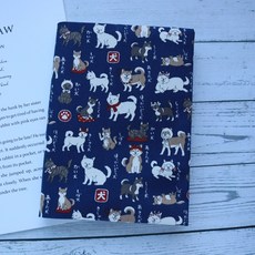 秋葉手作【狗狗圖鑑】書衣 書套 可調式布書衣 手工書衣, 1個, 米白色,A6