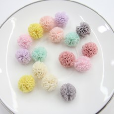 원단킹 2개] 1.5cm 솜사탕 프릴 망사폼폼 소 8color (5801018), 옐로우, 2개