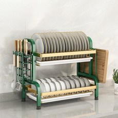 Tiger Pavilion 주방 싱크 접시 그릇 선반 42cm, 1개, 그린골드, 2단