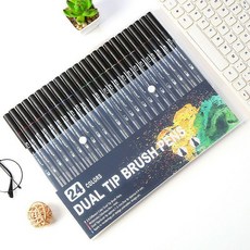 good 水彩筆一軟一硬小學生美術專用軟頭畫筆可水洗兒童彩色勾線筆, 1個, 黑杆 二十四色盒裝