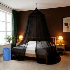 圓頂蚊帳圓形牀幔歐式蚊帳公主蚊帳夏季蚊帳宮廷蚊帳摺疊蚊帳, 1個, 黑色(掛鉤+繩子+收納袋):60*250*400CM(適合1.2M以下的牀)