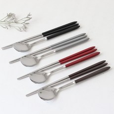 KD 수저 숟가락 젓가락 진공 PC 손잡이 컬러, 브라운, 1세트, KD pc진공수저세트(숟가락+젓가락), (216076)