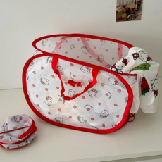 키티 접이식 메쉬 세탁바구니 손잡이 빨래바구니 공간활용