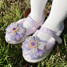 프롬베베 여아용 애나 글리터 리본 LED 겨울 털 구두 슬립온