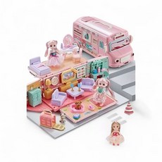 露營車娃娃屋玩具套裝 迷你家具玩偶 女孩角色扮演過家家, 粉色-客廳主題, 1個