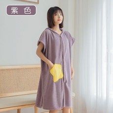 連帽斗篷浴袍 柔軟親膚吸水, 紫色
