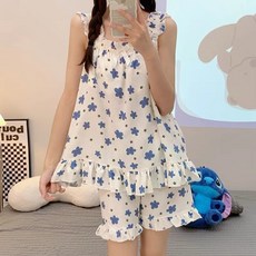 여성용 꽃무늬 파자마 잠옷 세트 (가슴패드 동봉)