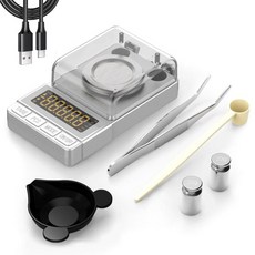 MAXUS 디지털 밀리그램 스케일 50g/0.001g 20g 보정 무게 및 액세서리가 포함된 컴팩트 Mg 재충전을 위한 블랙 파우더, Silver