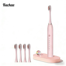 Kuchae 충전식 음파 스마트 전동칫솔+ 칫솔모4개, 핑크, 1개