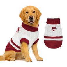 소형에서 대형견 남아 여아용 니트 강아지 스웨터 클래식 터틀넥 개 크리스마스 스웨터 따뜻하고 부드러운 산타클로스 겨울용 반려동물 옷 (그린 2XL), Love Red