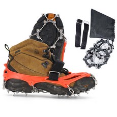 다다브로 아웃도어 등산 미끄럼방지 휴대용 논슬립 체인 아이젠[파우치 포함], 오렌지