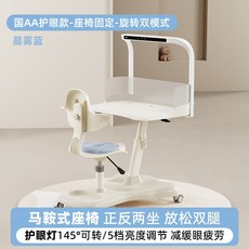 어린이 학습 책상 바퀴형 의자 올인원 LED 조명 높이조절 일체형 이동이 편한 집중형 스터디, 블루+의자 분리X+조명
