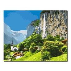 명화그리기 DIY 유화 세트 그림 액자 해바라기 아트홀릭, L127_라우터브루넨 폭포, 1개